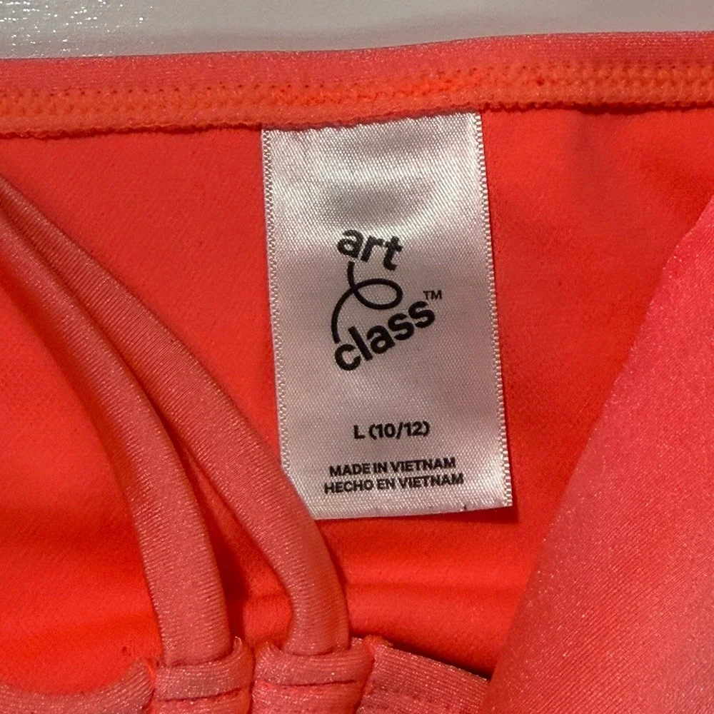 One-Piece Girls Coral Pink Swimsuit Halter Neck Tie-Back String Size L (10-12)